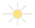 Stilisoitu auringon symboli, jossa on keskusympyrä ja kahdeksan sädettä mustalla taustalla.