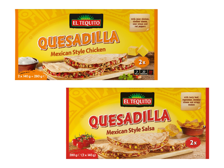 EL TEQUITO -quesadillat makuina Mexican Style Chicken ja Mexican Style Salsa.