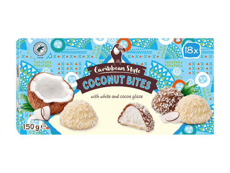 CARIBBEAN STYLE kookospalat valkoisella ja kaakaokuorrutteella, 150g