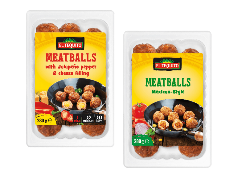 Kaksi pakkausta meksikolaisia lihapullia, joista toisessa on jalapeño-juustotäyte.