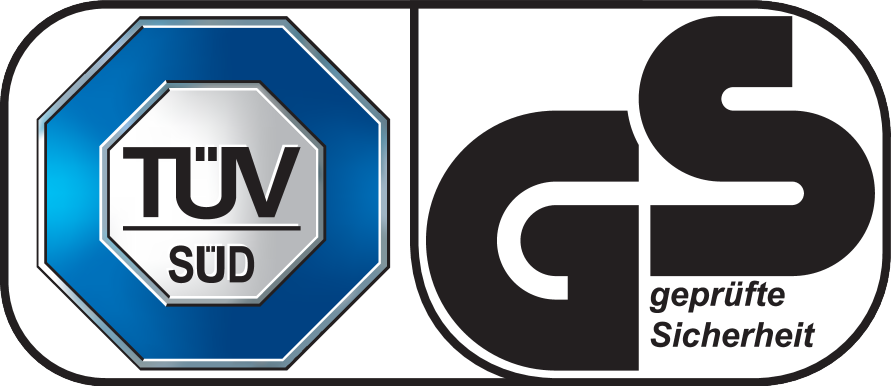 TÜV SÜD ja GS-sertifikaatit: geprüfte Sicherheit (testattu turvallisuus).