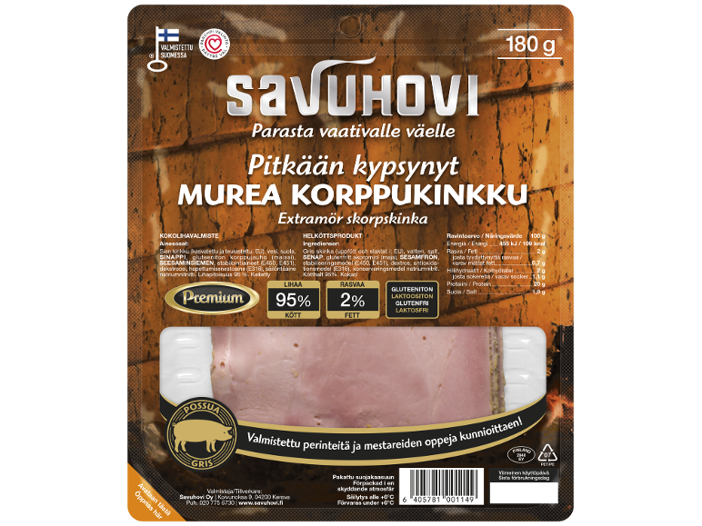 Pakattu korppukinkku, 180 g.