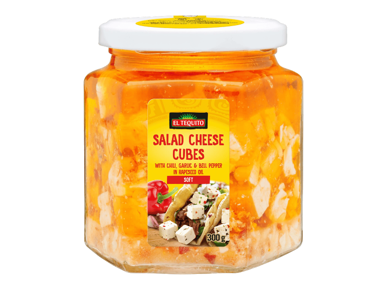 EL TEQUITO Hirtenkäse-Würfel, salaattijuustokuutiot chilillä, valkosipulilla ja paprikalla rapsiöljyssä, 300 g