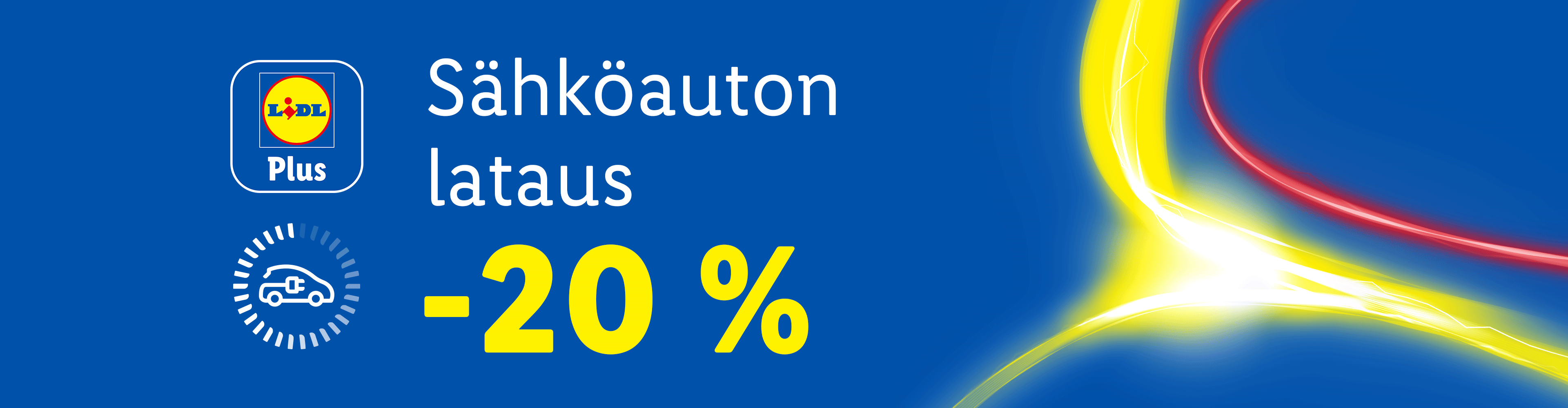 Sähköauton lataus -20% alennuksella Lidl Plus -sovelluksella.