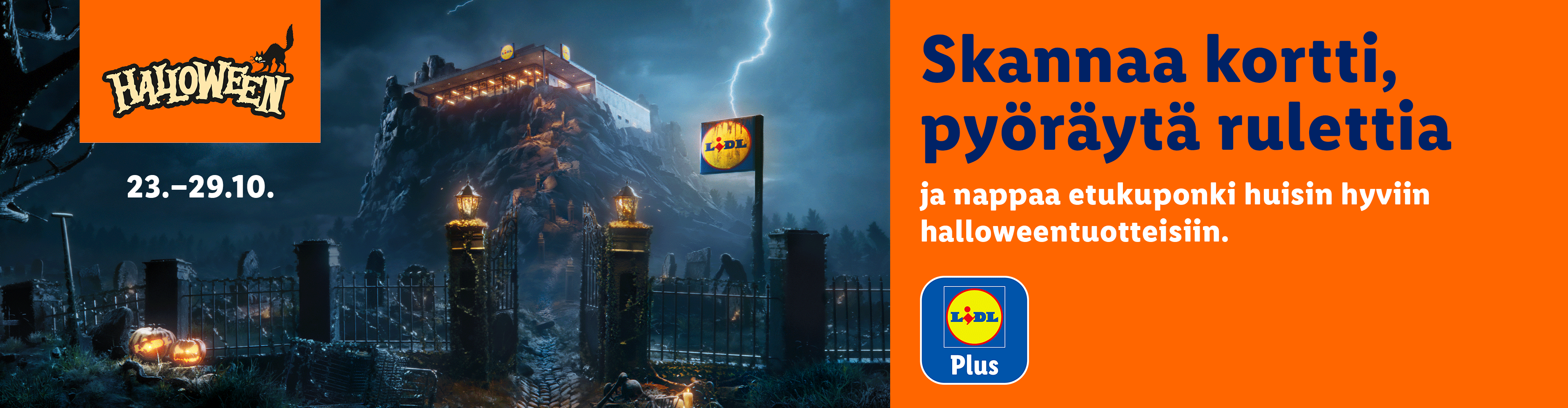 Lidlin Halloween-kampanja: skannaa kortti, pyöräytä rulettia ja nappaa etukuponki Halloween-tuotteisiin 23.–29.10.