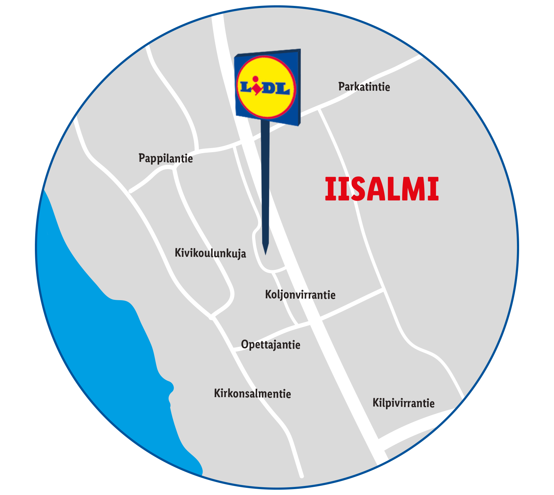 Lidl-kaupan sijainti Iisalmen kartalla.