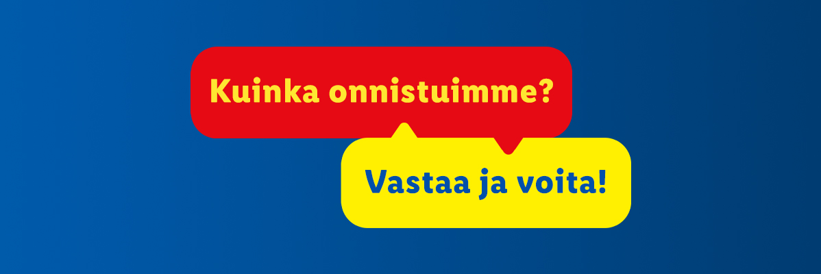 Kaksi värikästä puhekuplaa: 'Kuinka onnistuimme?' ja 'Vastaa ja voita!'