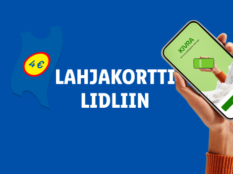 Lidl-lahjakortti ja puhelin, jossa on Kivra-sovellus.