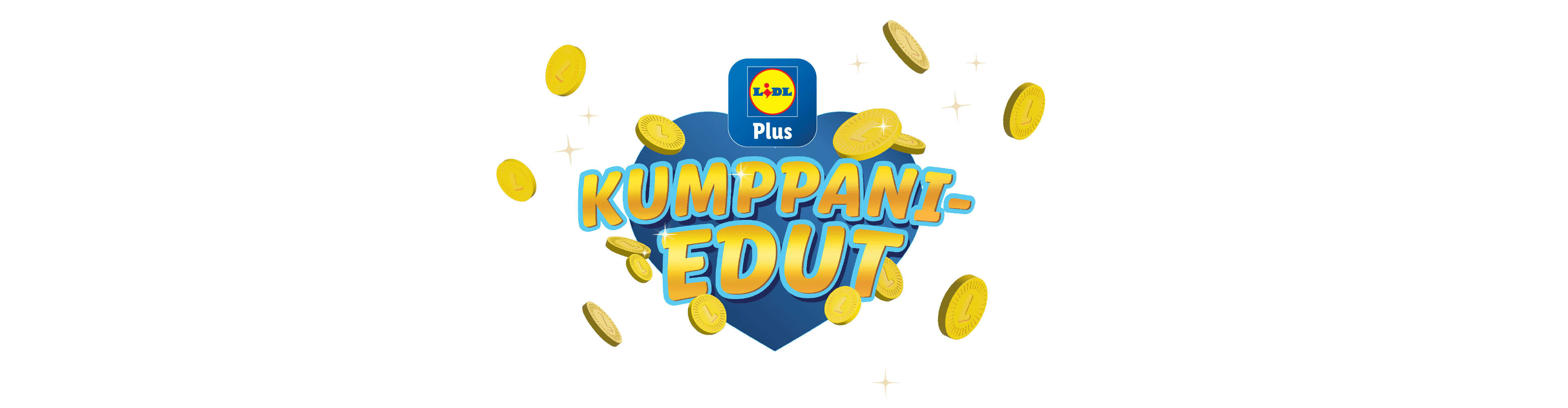 Lidl Plus Kumpani-edut: kolikoiden sade sydämen muotoisessa logon ympärillä.