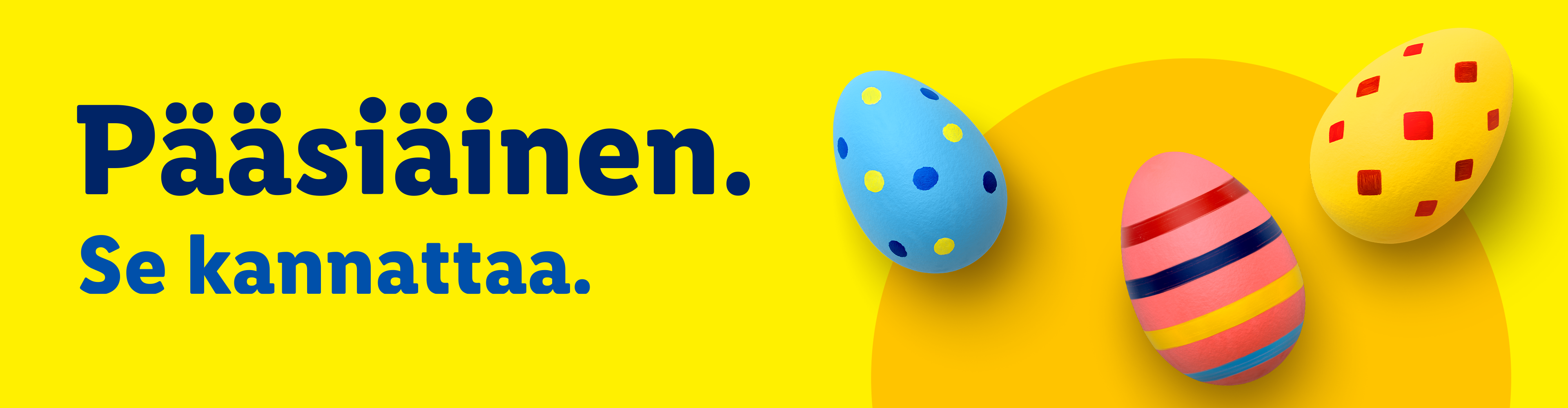 Pääsiäinen. Se kannattaa. Kaksi pääsiäismunaa keltaisella taustalla.