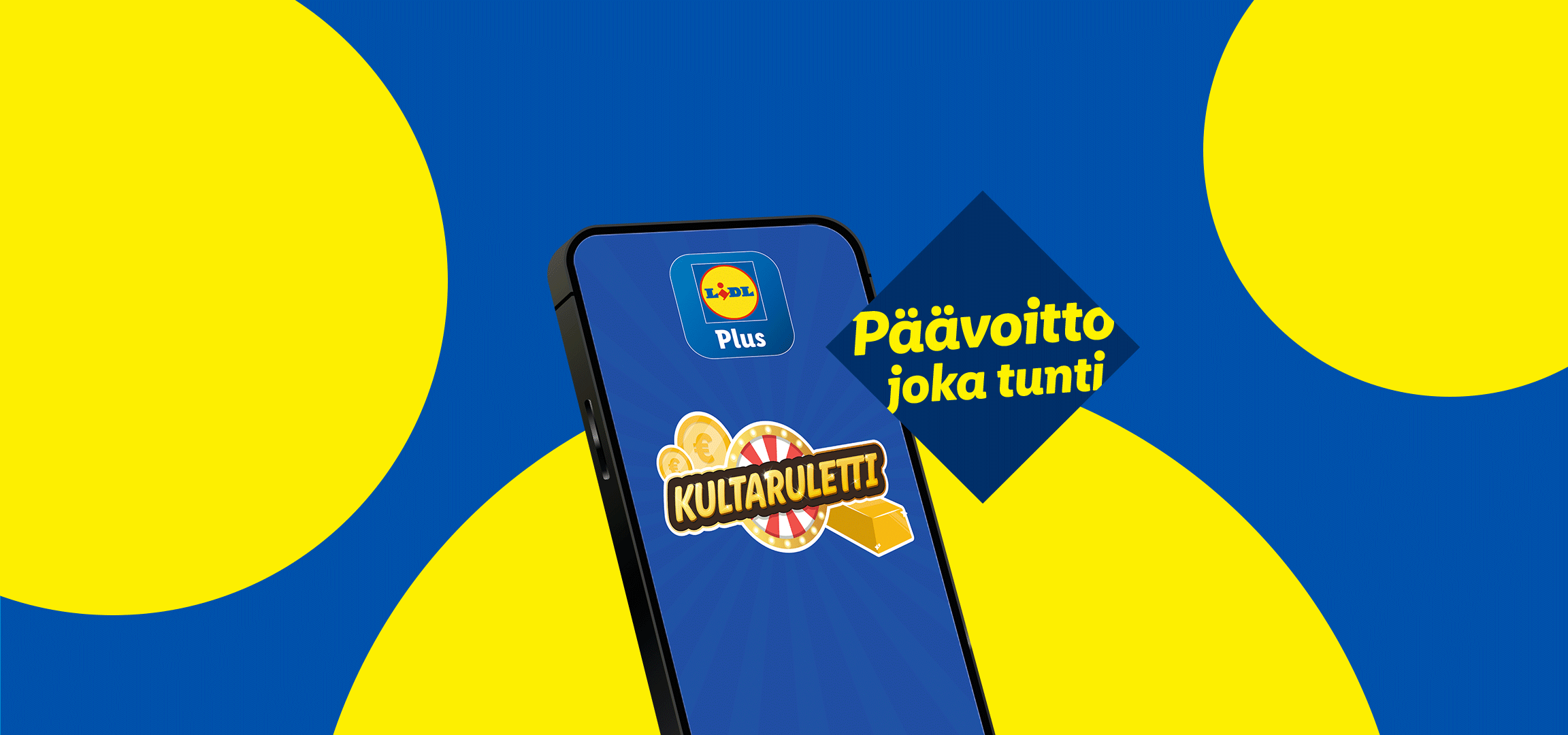 Lidl Plus -sovelluksen Kulta-ruletti, jossa on päivittäisiä voittoja joka tunti.
