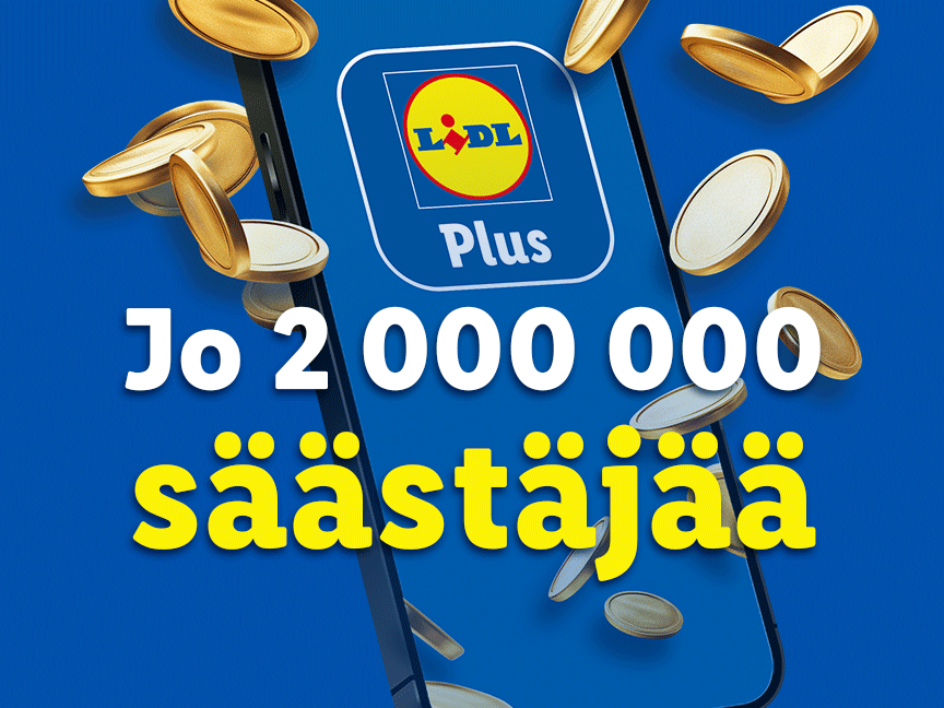 Mobiilisovellus ja lentäviä kolikoita, teksti: Jo 2 000 000 säästäjää.