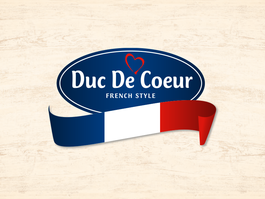 Duc De Coeur -logo ranskalaisella teemalla ja lipulla.
