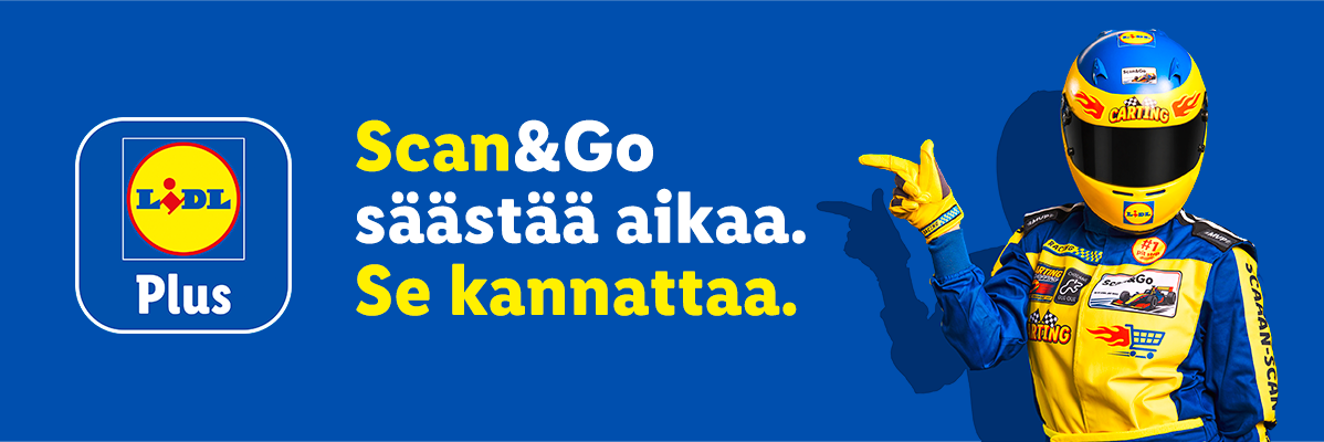 Lidl Plus -sovelluksen Scan&Go-palvelu säästää aikaa. Kilpa-ajaja osoittaa tekstiä.