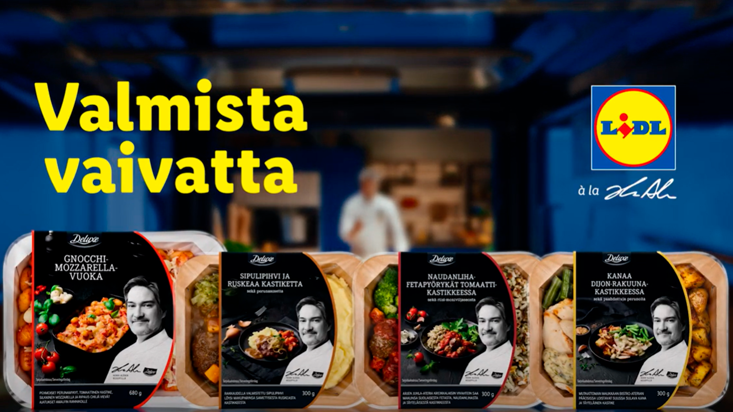 Lidlin valmisaterioita, kuten gnocchi-mozzarellavuokaa ja kanaa Dijon-kastikkeessa.